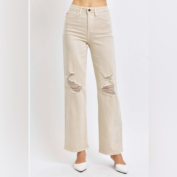 Judy Blue High Waist Distressed Wide Leg Jeans 5/27 NWT - Picture 1 of 11